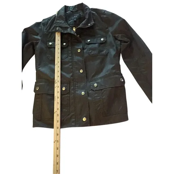 JCrew Women’s Downtown Field Jacket Green Waxed Cotton Size S - Image 9