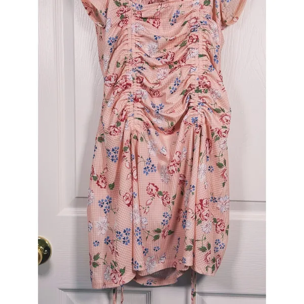 VRG GRL Floral Smocked Ruched Mini Dress Size Small Pink Dainty Coquette - Image 7