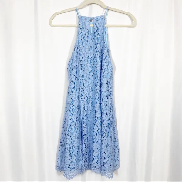NBD x Revolve Bria Lace Halter Mini Dress: Periwinkle Blue - Image 5