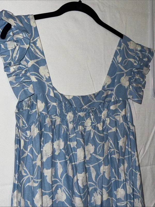 a new day Blue Floral Ruffle-Shoulder Midi Dress - Image 3