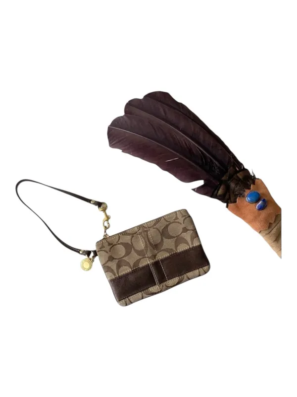 Coach ❃ Signature Monogram Jacquard Wristlet Clutch Bag ❃ Leather Trim ❃ Khaki ❃ - Image 4