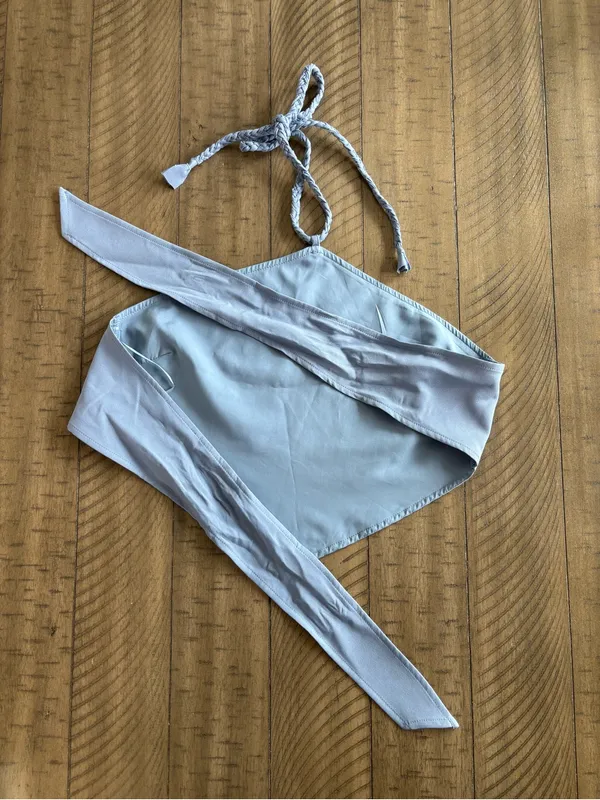 Vici Pale Blue Halter Bandana Crop Top with Braided Ties - Image 4