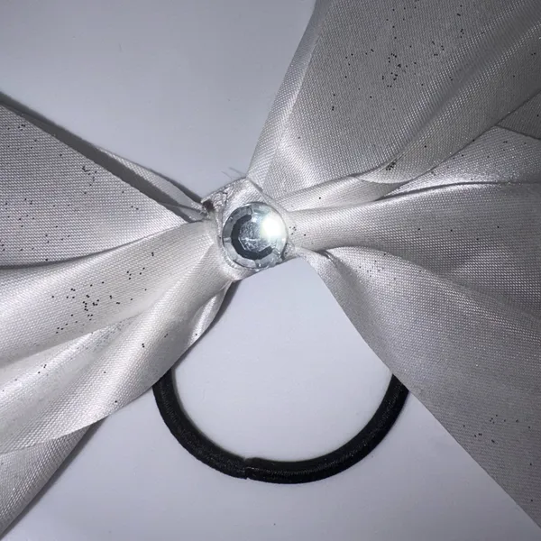 Homemade Sparkly White Cheer Bow with Rhinestone Detail - Image 2