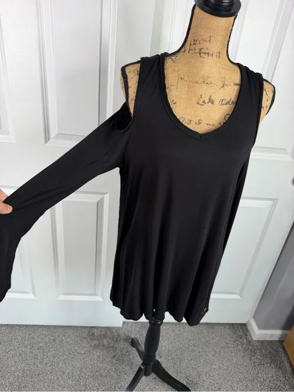Peace Love World Black Cold Shoulder Modal Tunic Top Size S - Image 3