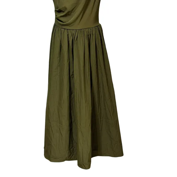 Miusol Olive Green Sleeveless Draped Mock Neck Ribbed A-Line Midi Dress Large - Image 5