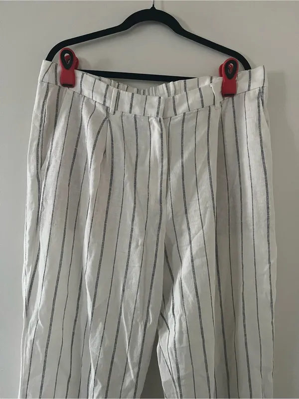 Old Navy White Gray Pinstripe Taylor Wide Leg Trouser Pants XL Linen Coastal - Image 2
