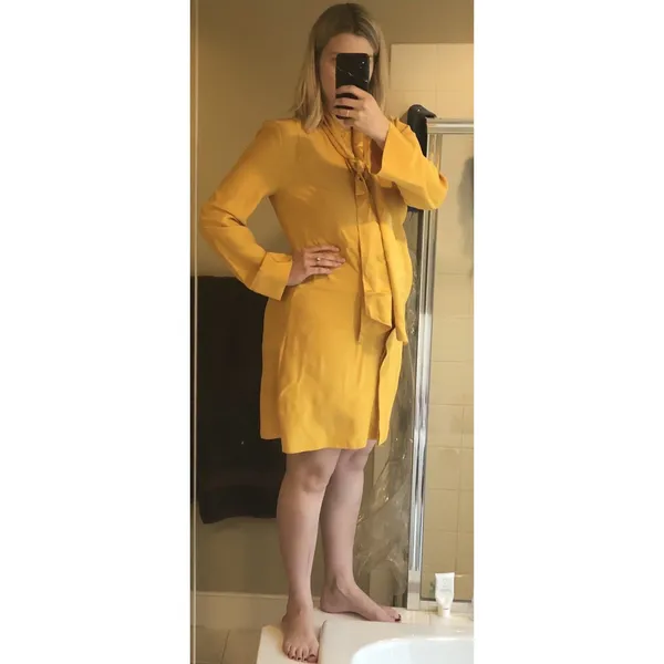 TORY BURCH Women's Yellow Golden 100% Silk Crew Neckline Sophia Dress Size 2 - Image 10