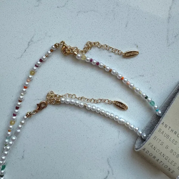 Anthropologie Pearl Beaded Bubble Letter Lowercase Monogram Necklaces, Set of 2 - S - NWT‎ - Image 5