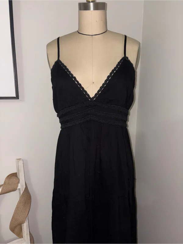 Urban Outfitters Black Cotton Maxi Dress Size Large - Image 6