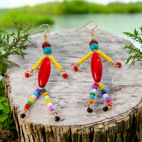 Resin Beaded Dangle Earrings Ethnic Bohemian‎ Style Perfect for Parties & Casual - Image 2