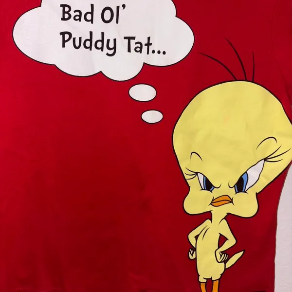 Looney Tunes Tweety Bird “Bad Ol’ Puddy Tat…” Red Graphic T-Shirt - Image 2