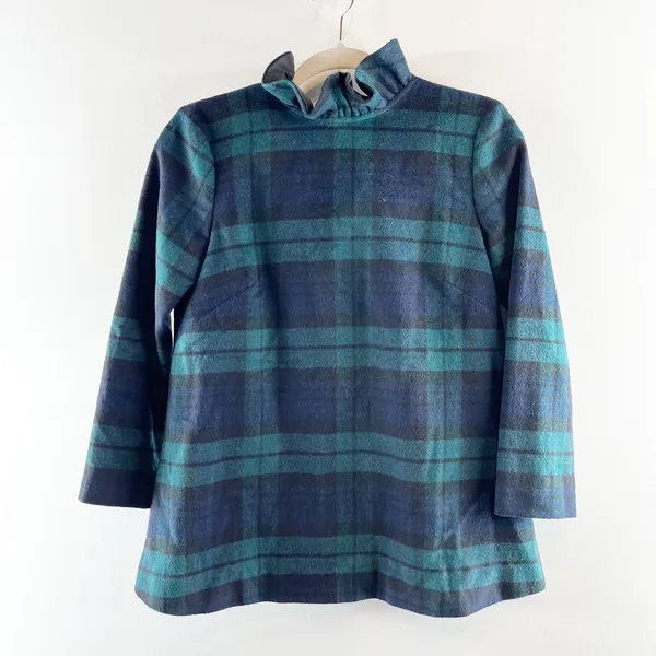 Tuckernuck Blackwatch Faye Plaid Wool Blend 3/4 Sleeve Blouse Green XS - Image 4