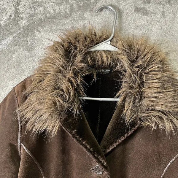 Vintage Penny Lane Shearling‎ Coat Fur Trim Boho Glam Leather Brown Medium - Image 2