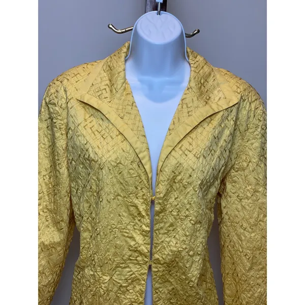 Chico’s Women’s (Size 3) XL Yellow Lightweight Cotton Jacket Gold Embroidered - Image 2