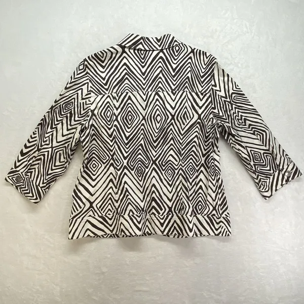Chicos Blazer Jacket‎ Womens 2 Large Cotton Blend brown cream geometric - Image 8