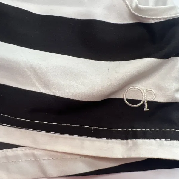 Y2K OP Ocean Pacific Black White Striped Board Shorts Low Rise Lace Up S 3-5 - Image 6