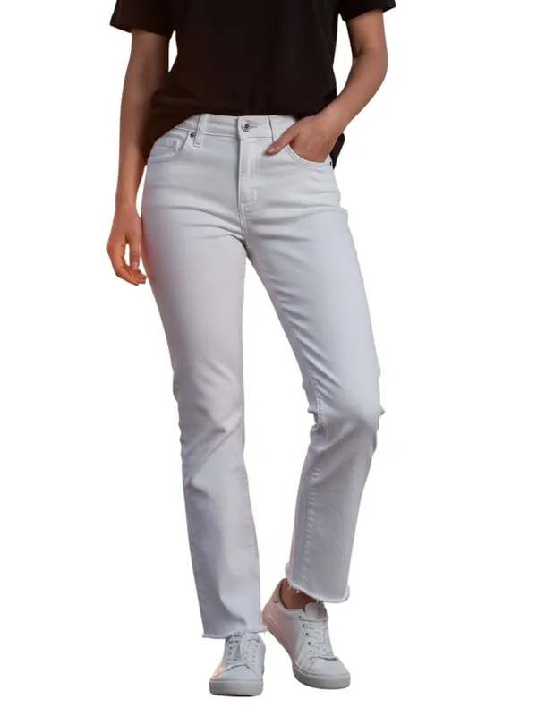 PAIGE Women’s 26 White Mid Rise Ankle Skinny Jeans Raw Frayed Hem Stretch Denim - Image 3