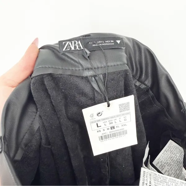 NWT ZARA Wide Leg Faux Leather Pants Women's‎ Size L Black - Image 5