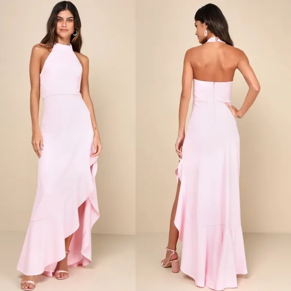 NWT Lulus Majestic Perfection Light Pink Ruffled Halter Maxi Dress Bride Size 2X - Image 2
