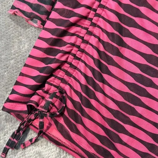 Edikted Pink Black Zebra Mesh 2 Piece Set Crop Top Ruched Mini Skirt Size M Y2K - Image 5