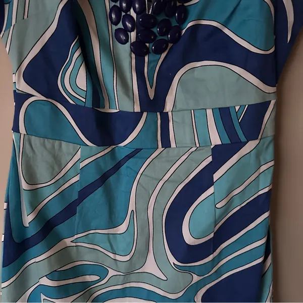 Gretchen Scott Beaded Dress Sz S Blue Sleeveless Sheath - Image 5