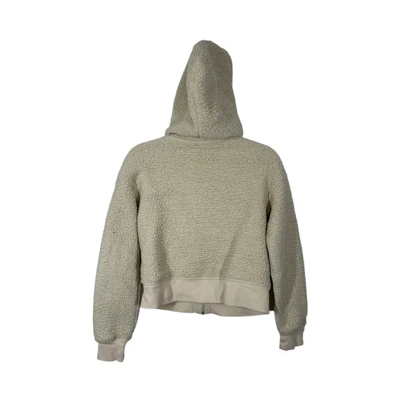 Aerie Offline Sherpa Teddy Jacket Oatmeal Cream Cropped Hoodie Small - Image 9