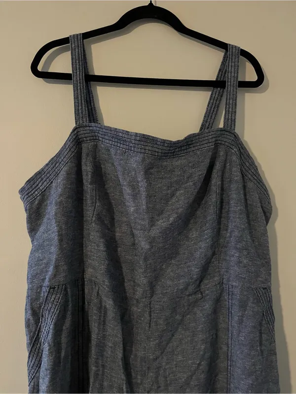 Old Navy Blue Chambray Linen Blend Straight Leg Jumpsuit 2X Euro Summer Capsule - Image 2