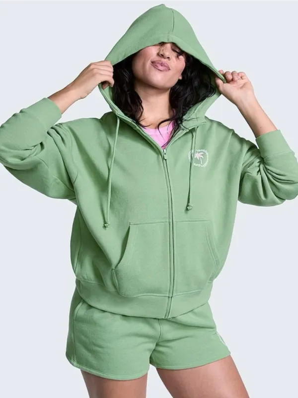VICTORIA’S SECRET PINK Beverly Hills Zip Up Ivy Fleece Full Zip Hoodie Green L - Image 9