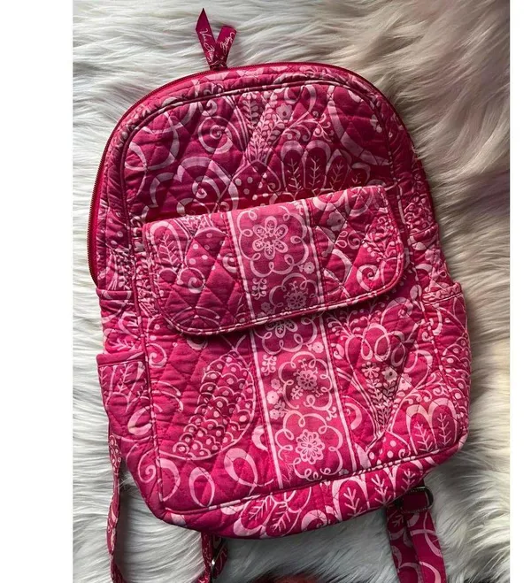 Vera Bradley Quilted Pink and White Backpack - Image 2