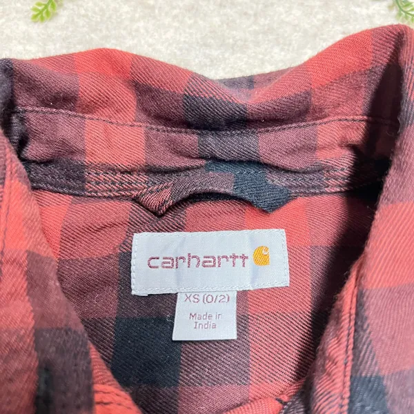 Carhartt Plaid Lightweight‎ Flannel Rust Black Workwear Utility EUC Sz XS Casual - Image 3