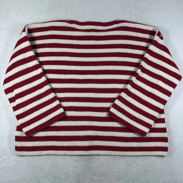 Lauren Ralph Lauren Striped Cotton Shaker Knit Sweater Red Cream L 200815982001 - Image 9