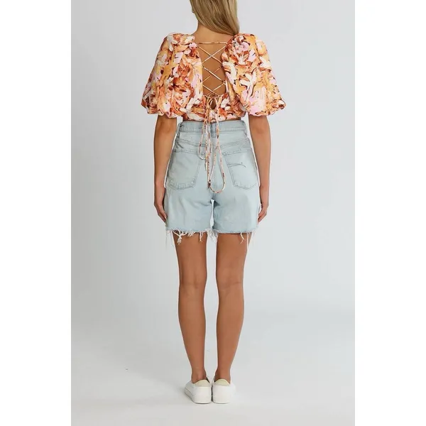 Acler Withington Top Size 2 NWOT Puff Sleeve Abstract‎ Floral Crop Blouse - Image 3