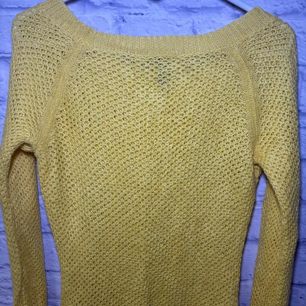Lauren Ralph Lauren Open Knit Highlighter Yellow Sweater Medium Linen Blend - Image 9