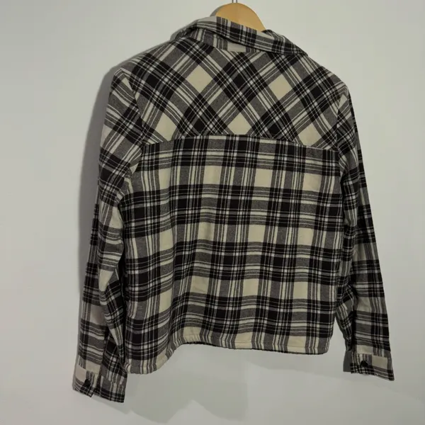 Lucky Brand Sherpa Lined Shacket Brown Tan‎ Plaid Small Outdoorsy Cabin Cozy - Image 9