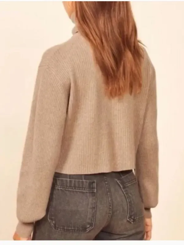 REFORMATION Luisa Cashmere Tan Ribbed Turtleneck Cropped Sweater, Size S - Image 2
