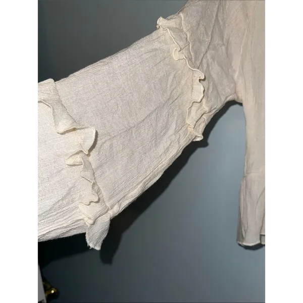 Women’s altar’d state cream tie front long sleeve ruffled sleeve blouse boho - Image 6