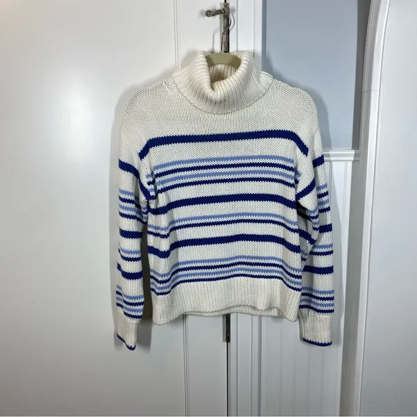 Madewell Ribbed Cotton‎ Turtleneck Sweater in Dawn Stripe Size XS fisherman fall - Image 2