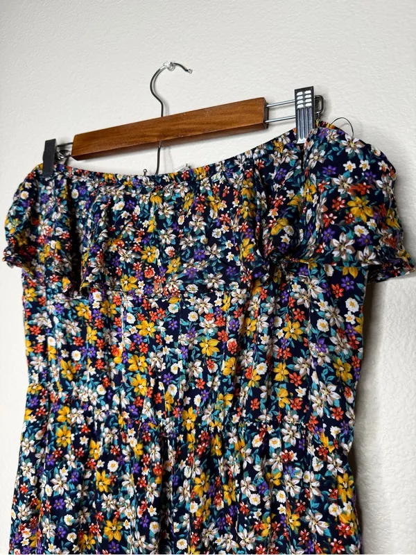 Umgee Women's Floral Boho Cropped Slip On Ruffle Jumpsuit 1X Strapless Vacay - Image 5