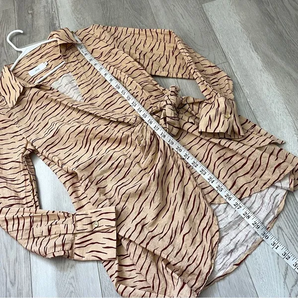 Onia Printed Dress cotton animal wrap shirt mini womens Orange small resortwear - Image 7