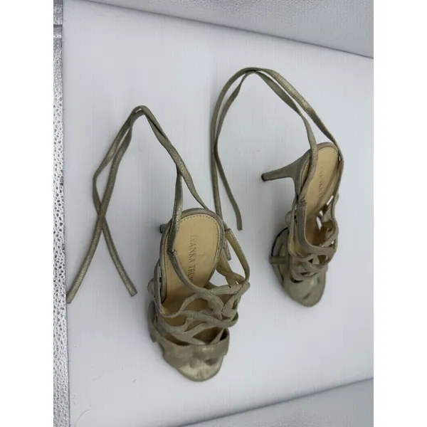 Ivanka Trump 4.25" Heels Womens 7.5 Beige Stiletto Tie Strappy Wedding Party - Image 7