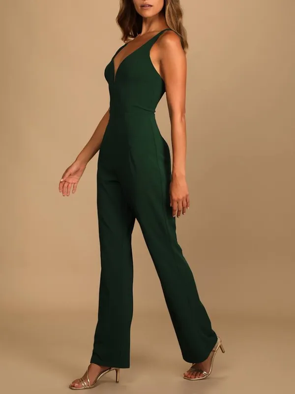 Lulus Instant Icon Dark Green V-Neck Sleeveless Jumpsuit Party Cocktail Size S - Image 3