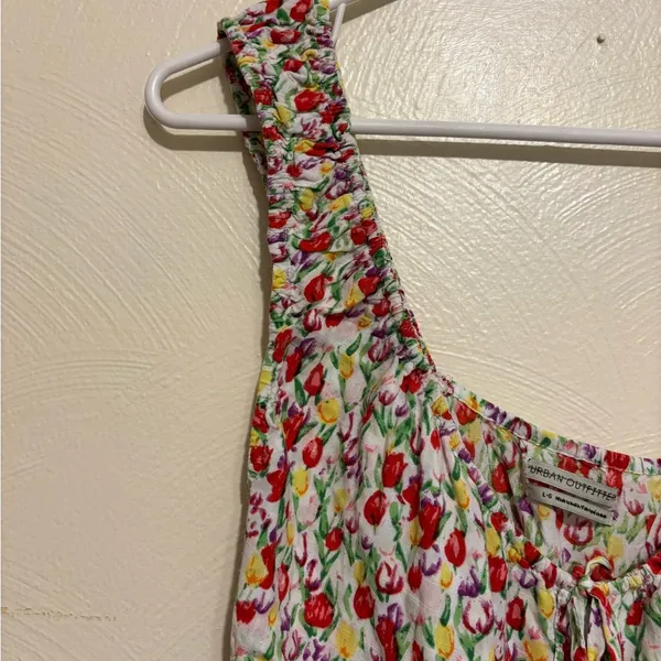 Urban Outfitters Red and White Ruffled Smocked Tank Top - Image 6