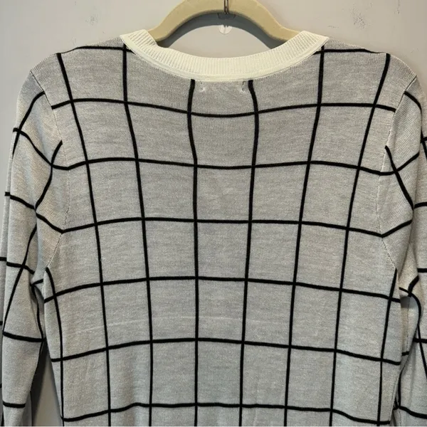 NWT Halogen Contemporary Plaid Checkered Stretch Button Down Cardigan Sweater Md - Image 7