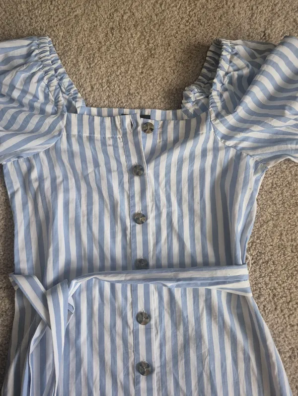 J. Crew Light Blue & White Striped Puff-Sleeve preppy summer Midi Dress XXS - Image 4