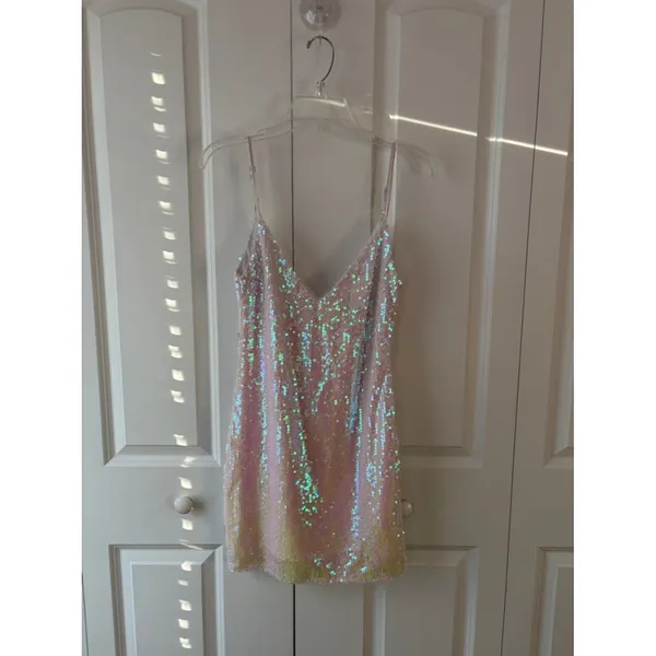 Lulus Mirrorball White Iridescent Sequin Mini Dress Size XS - Image 2