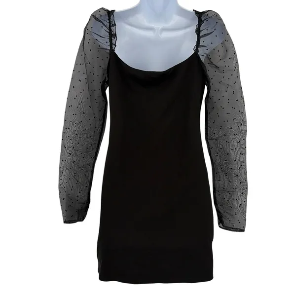 Lucy in the Sky Y2K Sheer Sleeve Dress Sz L Polka Dot Whimsigoth Club Coquette - Image 5
