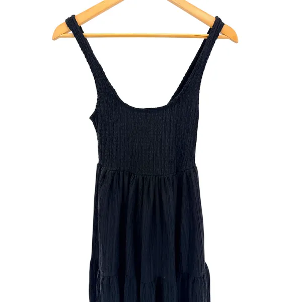 ASOS DESIGN Crinkle Black Smocked Tiered Midi Dress Scoop Neck Sleeveless Size 2 - Image 2