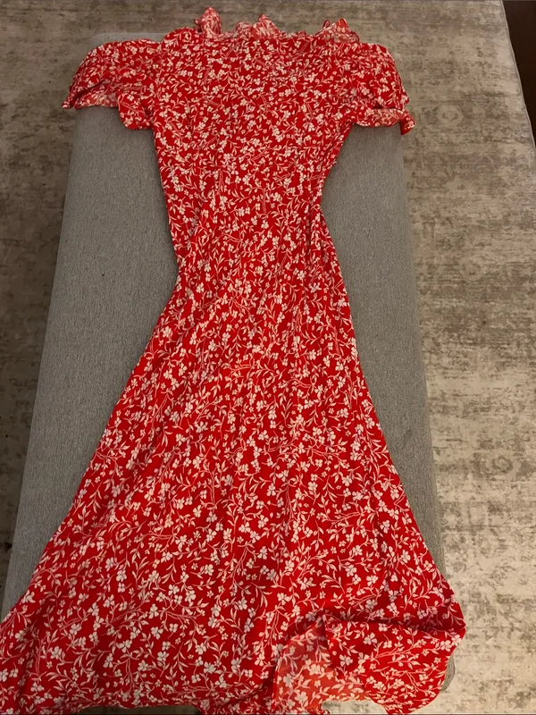 a new day Red and White Floral Ruffle Midi Dress - Image 3