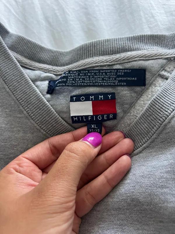 Grey V-Neck Tommy Hilfiger Sweater with H patch  - Image 2