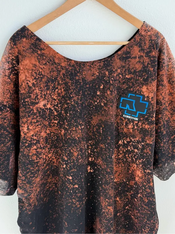 Custom Bleached Black & Brown Rammstein Graphic Off The Shoulder Tee - Image 7